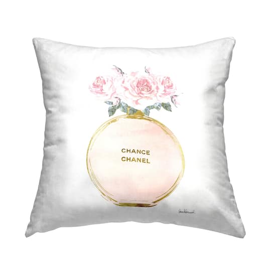 Stupell Industries Pink and Gold Round Perfume Bottle with Roses Throw Pillow 18" x 18"